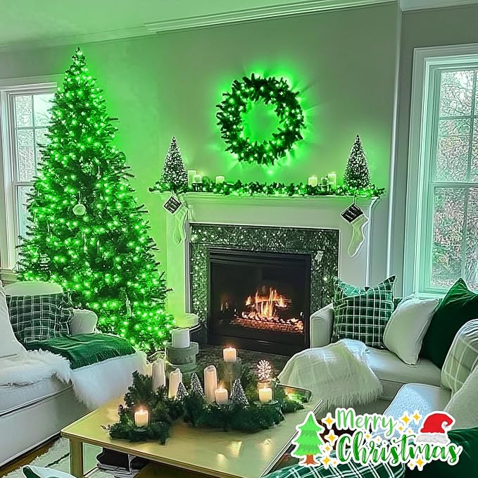 JMEXSUSS Connectable 100 LED Green Halloween Lights 8 Modes Grinch Lights | Plug-in Green Christmas Lights Indoor, 33ft Clear Wire Grinch Green String Lights Outdoor for Grinch Christmas Tree Decor