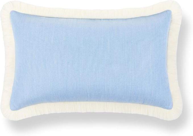 Hofdeco Premium Coastal Hampton Outdoor Performance Lumbar Pillow Cover Only, 12"x20" Water Repellent, UV and Fade Resistant for Backyard, Couch, Poolside, Azure Blue Woven Solid