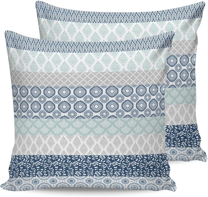 Outdoor Waterproof Throw Pillow Covers Set of 2 Blue Boho Stripe Tribal Vingtage Lumbar Pillowcases 18x18 Inches Bohemian Style Decorative Pillows Cushion Case Patio Pillows for Couch Bed Garden