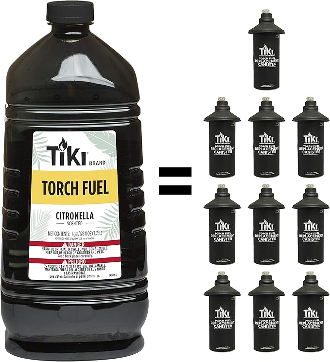 TIKI Citronella Torch Fuel - 1 Gallon (128 oz.), Easy Pour, Long-Lasting for Outdoor Torches & Table Torches, with Citronella & Lemongrass Oil, for Patio, Garden & Backyard Use