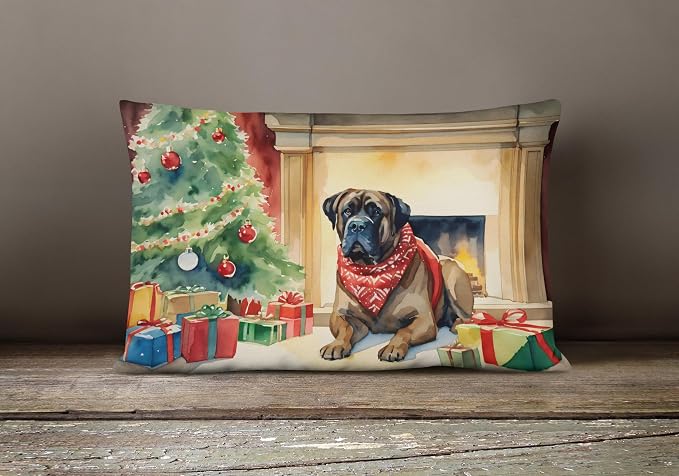 Caroline's Treasures DAC2625PW1216 Bullmastiff Cozy Christmas Throw Pillow Machine Washable, Indoor Outdoor Decorative Pillow for Couch, Bed or Patio, 12HX16W