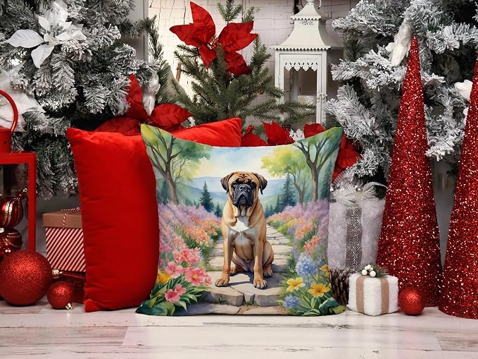 Caroline's Treasures Bullmastiff Spring Path Throw Pillow Machine Washable, Indoor Outdoor Decorative Pillow for Couch, Bed or Patio, 14Hx14W