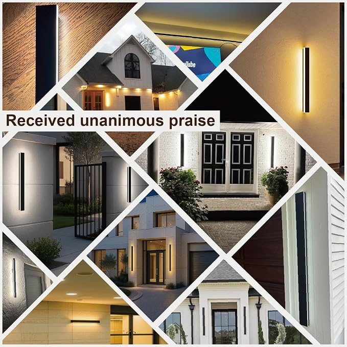 31.49 Inch Outdoor Wall Lights, Ip65 Waterproof Linear Led Modern Wall Sconce, LED Strip Porch Lights with Remote Dimming Lighting Fixture Acrylic Anti Rust 2700-6500K Dimmable (2 Pack)
