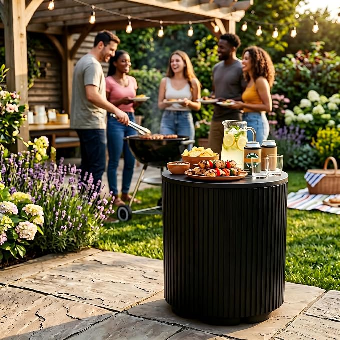 Outdoor Cooler Side Table, 2-in-1 Portable Ice Chest Side Table, Cooler Table All Weather Resistant for Patio & Parties & Picnics & Beach & BBQ