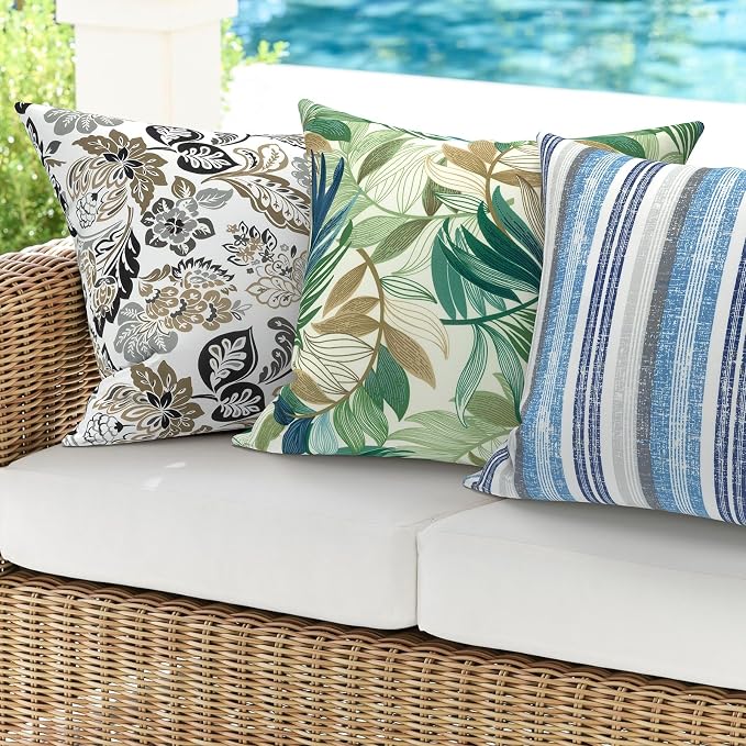 DYTXIII Pack of 2 Waterproof Outdoor Pillow with Inserts, 18x18 Square Patio Decorative Throw Pillow for Home,Sofa,Bench and Patio Furniture,Lush Leaf Green