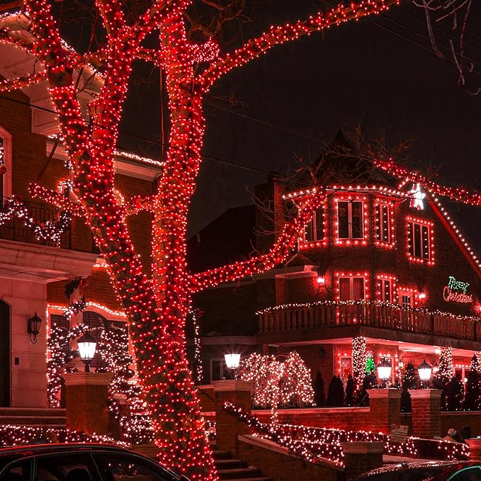 2 Pack Christmas Lights Outdoor, Total 200FT 600LED Christmas Tree Lights | Red, Waterproof 8 Modes Plug in Connectable String Lights for Outside Indoor Halloween Patio Garden Party Decorations