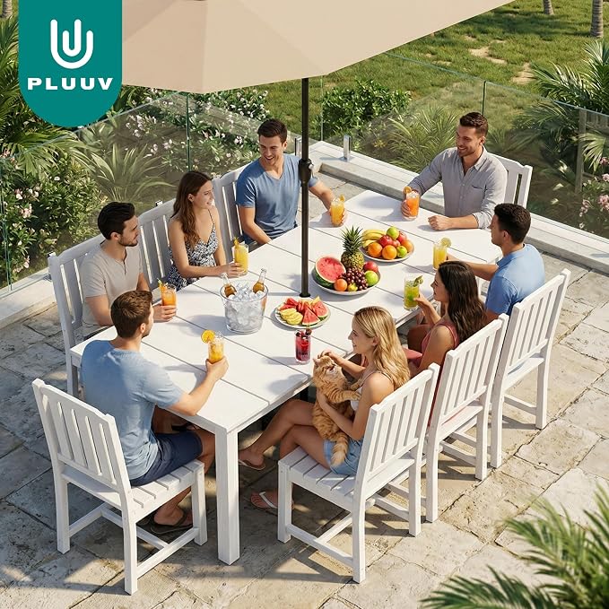 PLUUV Patio Dining Chairs Set of 2, HDPE Patio Armchairs with Wide Armrests & Ergonomic Design, All-Weather Weatherproof Outdoor Patio Chairs for Backyard, Poolside, White