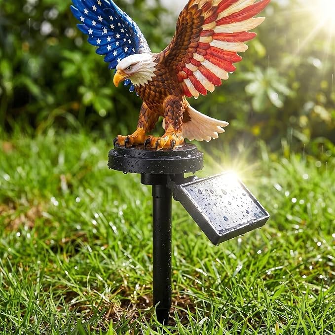 Solar Eagle Garden Light, Outdoor Patriotic Stake 250th Anniversary America Eagle Sculpture Waterproof Light for Fourth of July Memorial Day Yard Lawn Pathway Decor 1 Pack