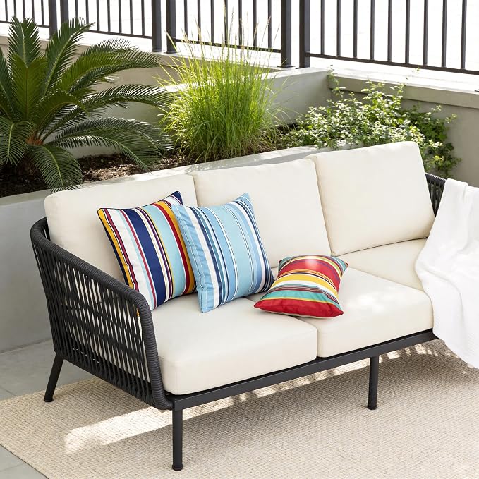 Waterproof Outdoor Pillow Covers 12x20 Inch Set of 2, Orange and Red Stripe Decorative Colorful Throw Pillow Cover, Modern Farmhouse Cushion Cases for Patio Garden Porch Balcony Couch Sofa