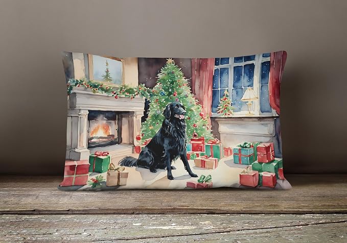 Caroline's Treasures DAC2657PW1216 Flat-Coated Retriever Cozy Christmas Throw Pillow Machine Washable, Indoor Outdoor Decorative Pillow for Couch, Bed or Patio, 12HX16W