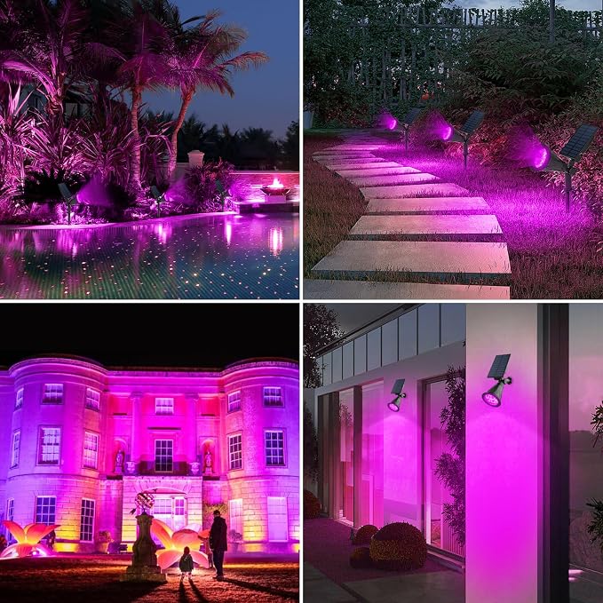 T-SUN Purple Solar Spot Lights Outdoor, Solar Black Lights Outdoor,1 Pack | 4 LEDs, 2 Lighting Modes, IP65 Waterproof Dusk to Dawn Solar Lights for Tree, Patio, Yard, Garden, Driveway, Halloween