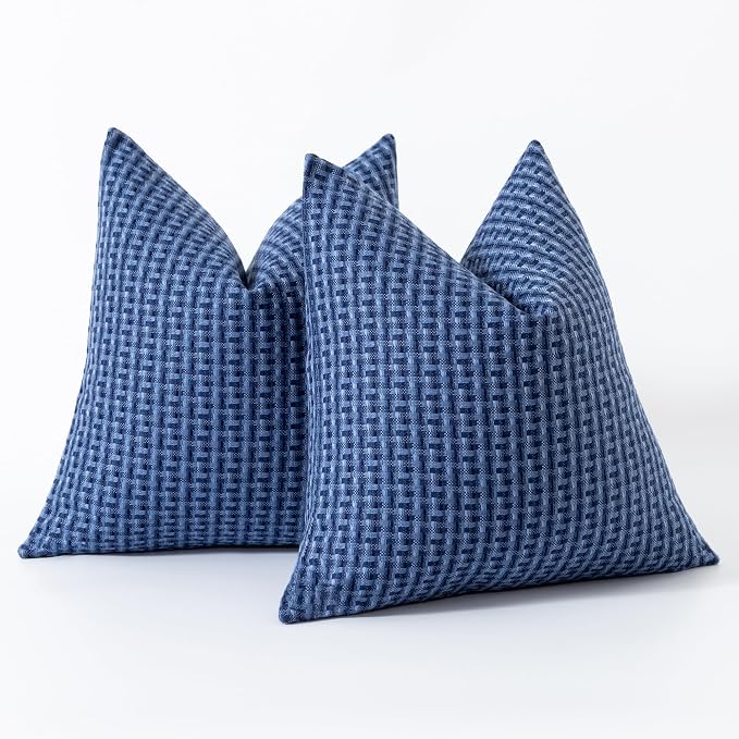 Kevin Textile Outdoor Waterproof 20"x20" Pillow Covers 2 Pack, Navy Blue | Water Resistant Weaving Faux Linen Texture Throw Pillow Covers, Outside Decorative Pillowcases for Garden Patio Balcony Couch