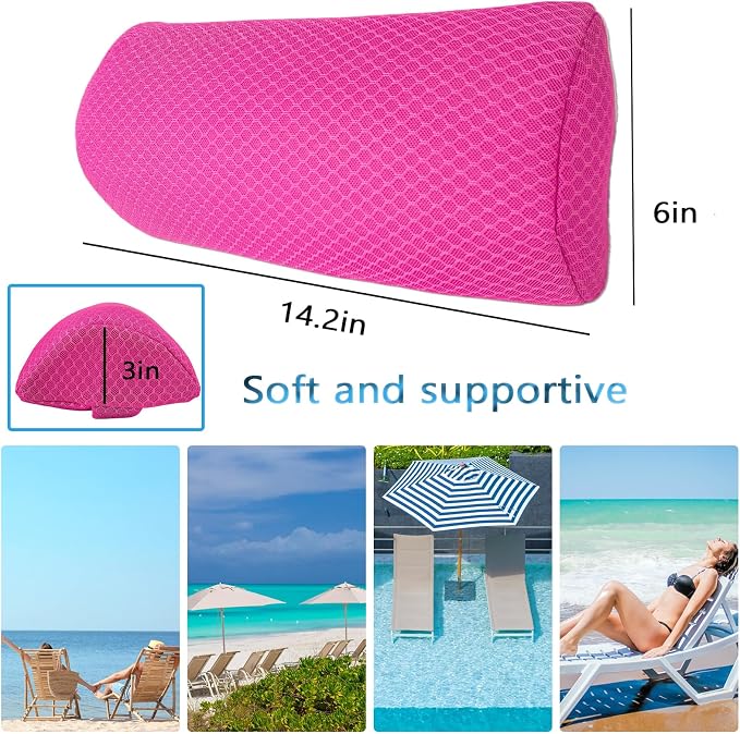 1 Pack Headrest Pillow for Patio Chaise Lounge,Recliner,Beach Chair,Pink | Resilient 3D mesh pillow with removable washable cover, adjustable elastic strap, ergonomic support, lightweight portable