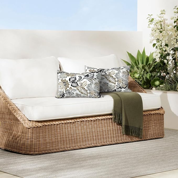 DYTXIII Pack of 2 Outdoor Waterproof Lumbar Pillow Covers ONLY, 12x20 Rectangle Decorative Double Printed Pillow Cases for Patio Couch Porch Furniture - Dailey Tan