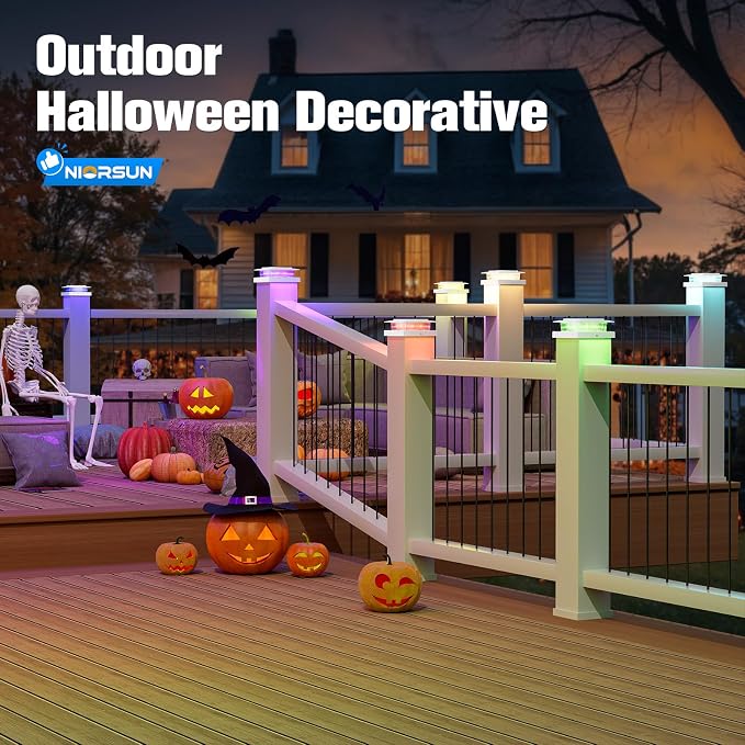 NIORSUN 4x4 Post Solar Lights Color Changing,Solar Post Light, 6 Pack White | RGB Solar Post Cap Lights for 4x4 Post Caps Wood Vinyl,5x5 Vinyl,IP44 Waterproof Fence Post Solar Lights Outdoor for Deck