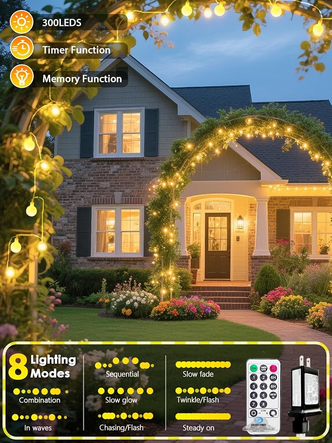 300LED Globe String Lights Indoor 108FT Classroom Lights, Warm White | Fairy Lights Plug in, Remote, 8 Modes, Waterproof, Hanging String Light for Bedroom Wedding Party Christmas Outdoor Decor