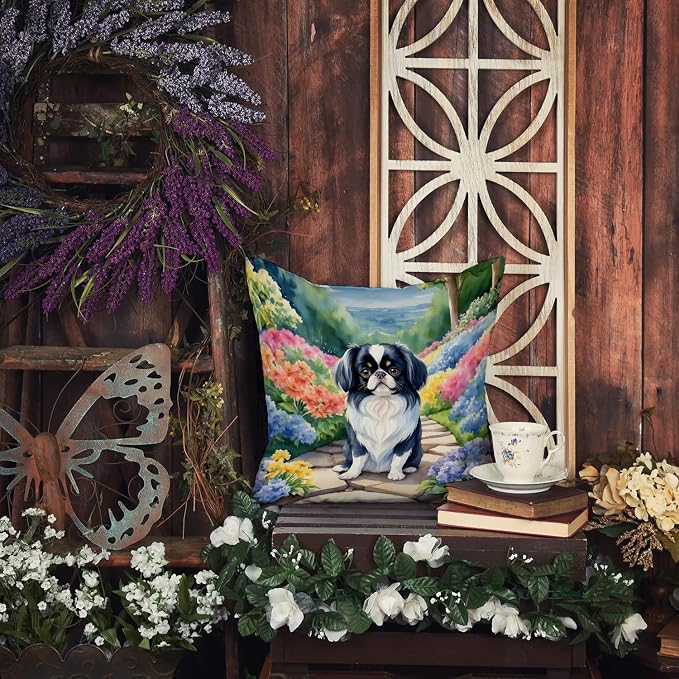 Caroline's Treasures Japanese Chin Spring Path Throw Pillow Machine Washable, Indoor Outdoor Decorative Pillow for Couch, Bed or Patio, 18Hx18W