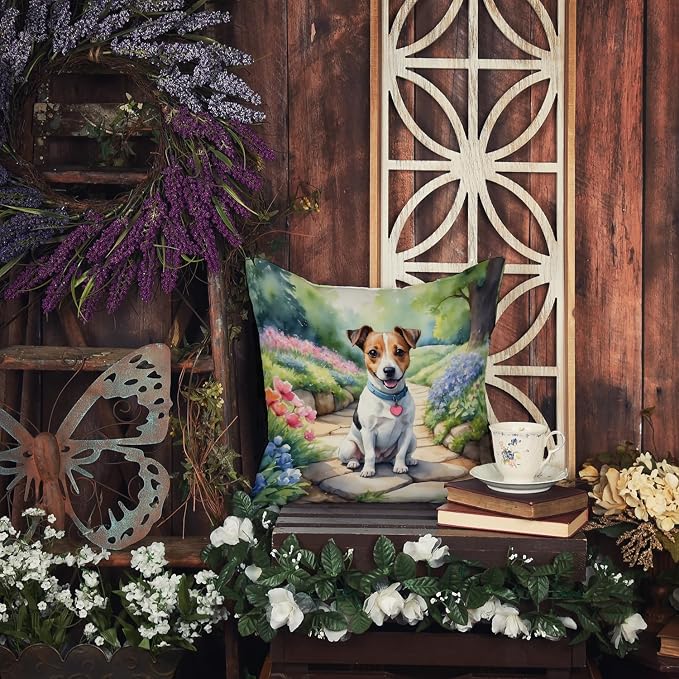 Caroline's Treasures Jack Russell Terrier Spring Path Throw Pillow Machine Washable, Indoor Outdoor Decorative Pillow for Couch, Bed or Patio, 18Hx18W