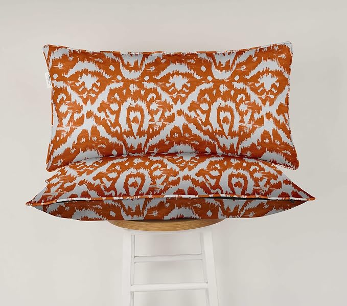 Indoor/Outdoor Polyester Fabric Lumbar Pillow Cover, All-Weather Waterproof Rectangular Cushion Case for Patio Furniture, 12 x 20 Set of 2 - Ikat-54