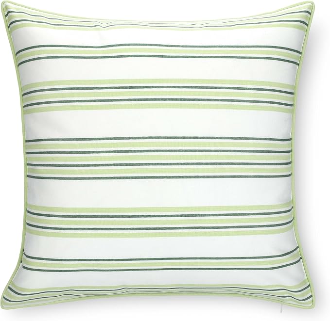 Hofdeco Premium Coastal Hampton Outdoor Performance Throw Pillow Cover Only, 20"x20" Water Repellent, UV and Fade Resistant for Backyard, Couch, Poolside, Grass Green Woven Bayside Stripes