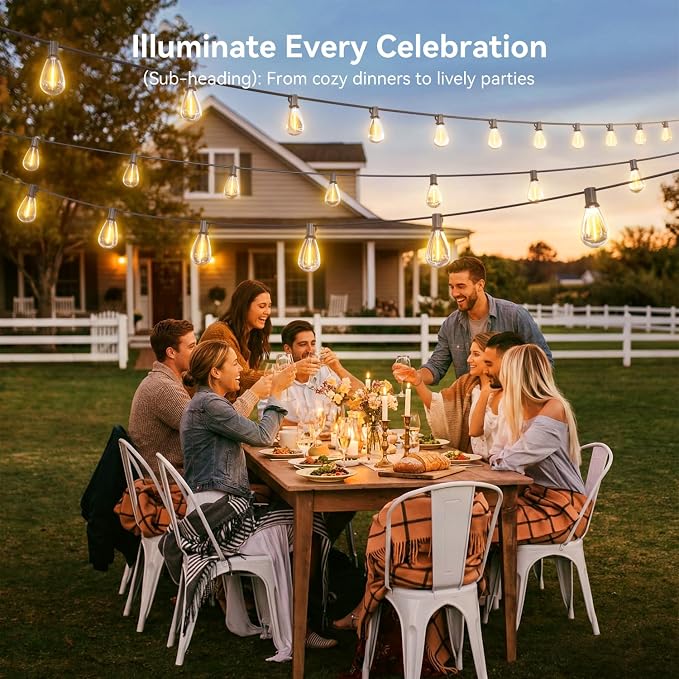 150FT Outdoor String Lights with Remote, Waterproof Patio Lights with 55+2 Shatterproof LED Bulbs,Dimmable Hanging Decor for Backyard Garden Porch Bistro, Timer & 3 Modes,2700K Warm White
