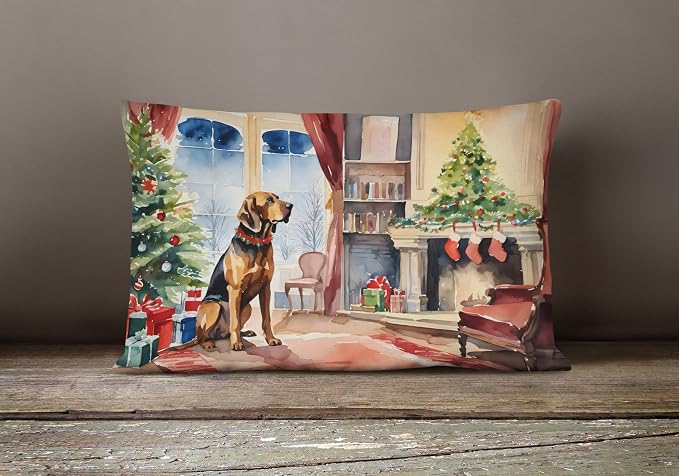 Caroline's Treasures DAC2614PW1216 Bloodhound Cozy Christmas Throw Pillow Machine Washable, Indoor Outdoor Decorative Pillow for Couch, Bed or Patio, 12HX16W