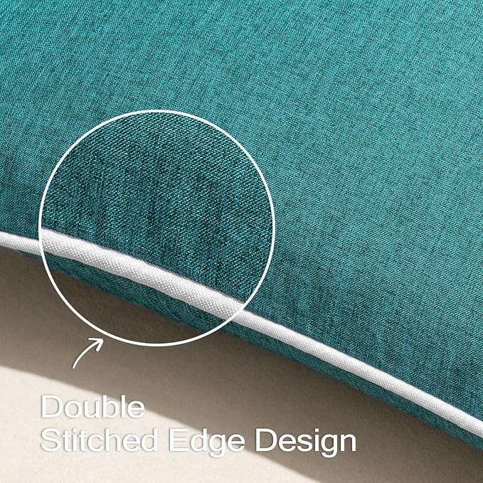 ANRODUO Set of 2 Outdoor Waterproof Pillow Covers 12x20 Inch Turquoise Decorative Throw Pillow Covers Linen Lumbar Solid Color Couch Pillow Covers for Patio Tent Bed Sofa and Living Room Summer Decor