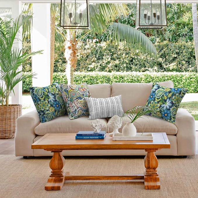 Outdoor 20x20 Inch Throw Pillows with Inners, Square Pillows Decorative Set of 2 for Home Garden Furniture, Wonder Garden