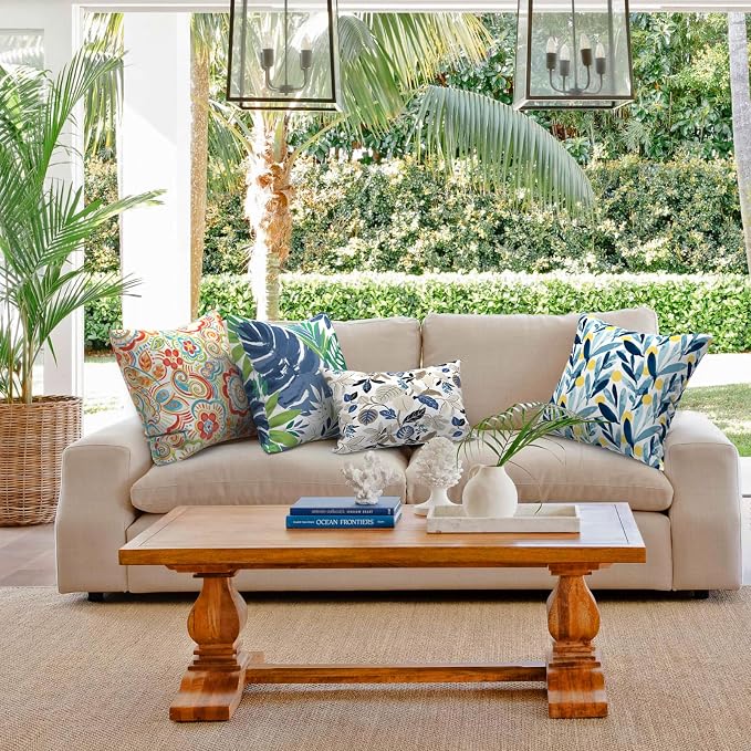 Outdoor Throw Pillows with Inners 20x20 Inch, Square Pillows Decorative for Home Garden Furniture Set of 2, Flower Multi
