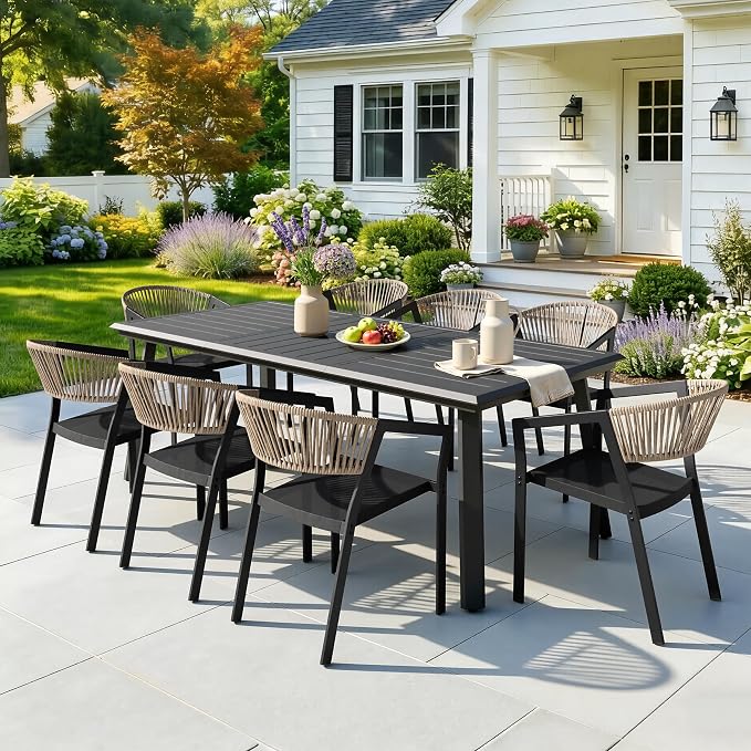 Outdoor Dining Chairs Set of 2 Aluminum Stackable Patio Chairs | Wicker Barrel Backrest Armchairs for Patio, Deck, Backyard, Brown