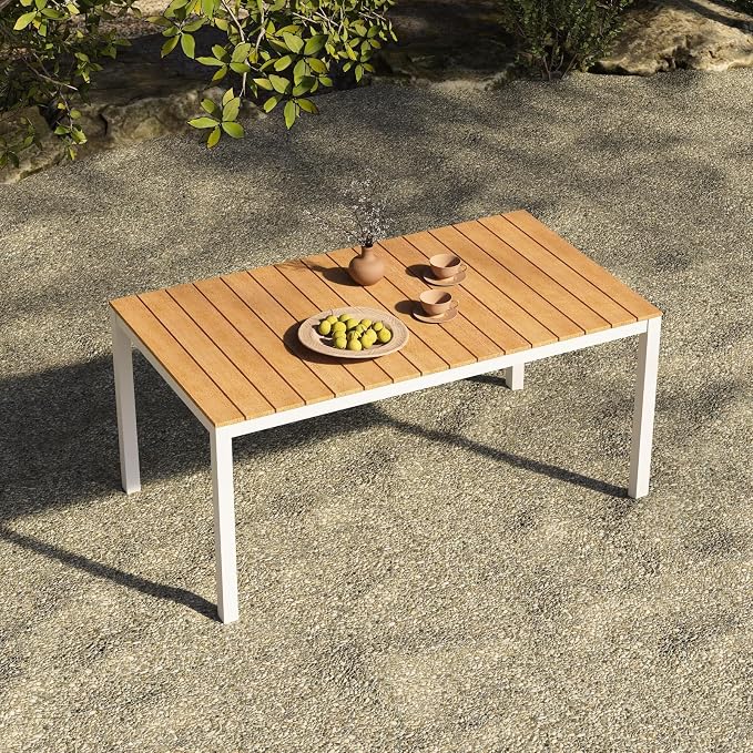 Outdoor Dining Table for 4-6 People Weather-Resistant Rectangle Patio Dining Table with Aluminum Frame for Garden Backyard Porch, White