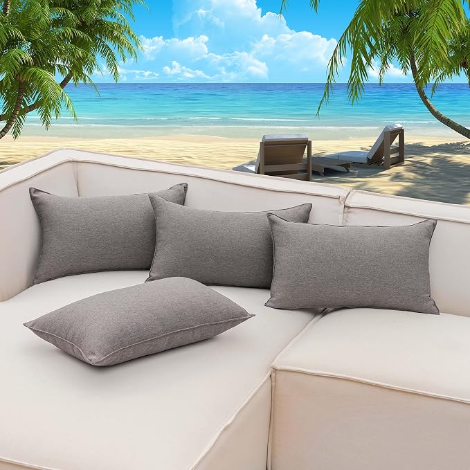 Home Brilliant 12x20 Pillow Cover for Couch Dark Grey Outdoor Waterproof Pillows Covers for Patio, 30x50 cm, Set of 4, Charcoal Gray