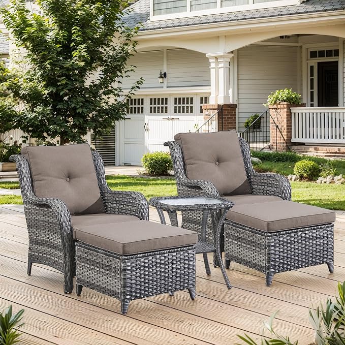 Belord High Back Patio Chairs Set of 2 - Gray Wicker Chairs Outdoor Seating, 4" Wide Armrests Rattan Outdoor Club Chair with Grey Removable Cushion for Deck Porch Backyard