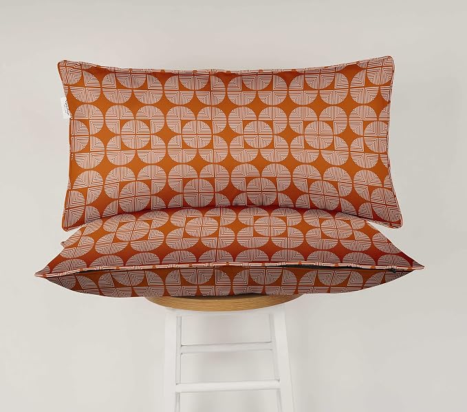Indoor/Outdoor Polyester Fabric Lumbar Pillow Cover, All-Weather Waterproof Rectangular Cushion Case for Patio Furniture, 12 x 20 Set of 2 - Geometric-65
