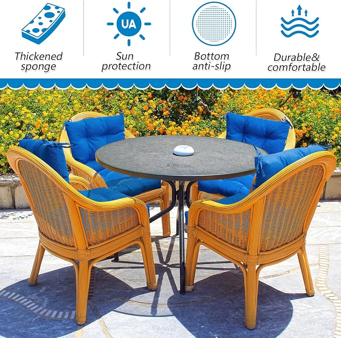 Marsui Outdoor Indoor High Back Chair Cushions Patio Furniture Tufted Pillow with Ties Water-Resistant Replacement Outdoor Rocking Chair Cushions, 42 x 21 Inches(Blue)