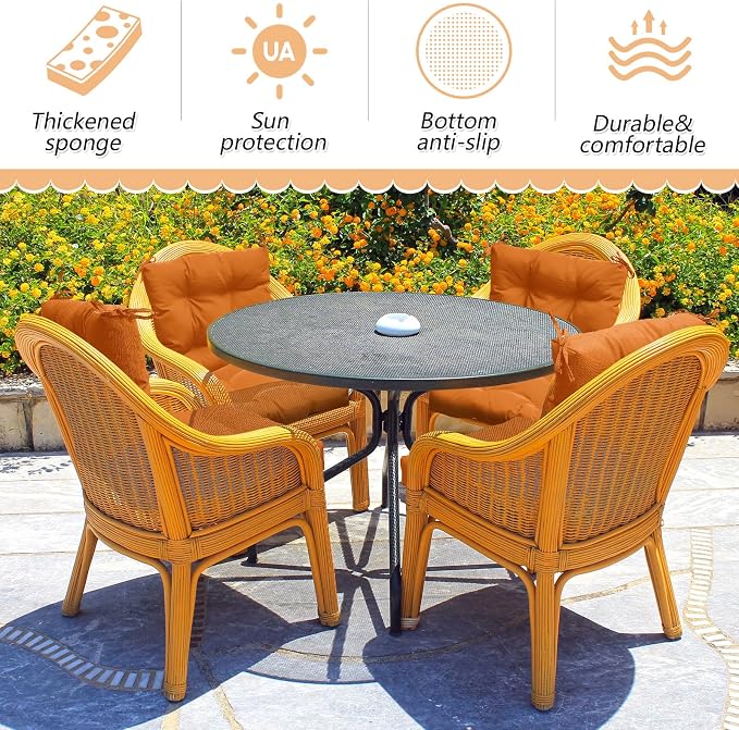 Marsui 4 Pcs Outdoor Indoor High Back Chair Cushions Patio Furniture Tufted Pillow with Ties Water-Resistant Replacement Outdoor Rocking Chair Cushions, 42 x 21 Inches (Orange,Solid Color)