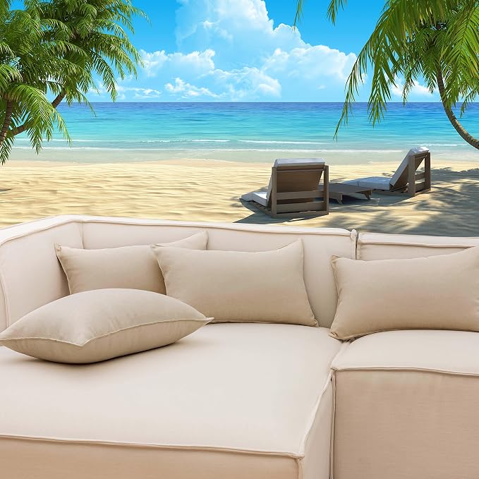 Home Brilliant Rectangle Pillow Cover 12x20 Linen Pillow Covers Waterproof Outdoor Throw Pillows for Patio, 30x50 cm, Set of 4, Light Linen
