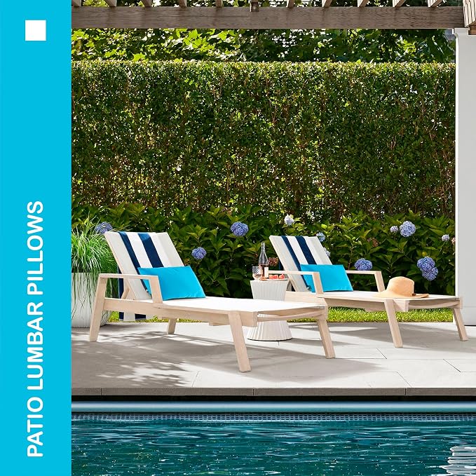 Indoor Outdoor Lumbar Pillows,Waterproof Outdoor Pillows Set of 2 for Patio Furniture,12×20 Inch,Aqua Blue