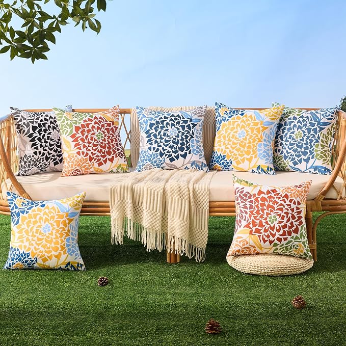 Allorry Outdoor Pillow Covers 18x18 Set of 2 Blue Green Flower Pattern Decoration Throw Pillow Covers for Spring Summer Outdoor Waterproof Furniture Garden Patio Sofa Bedroom Home Decor JB011-D18