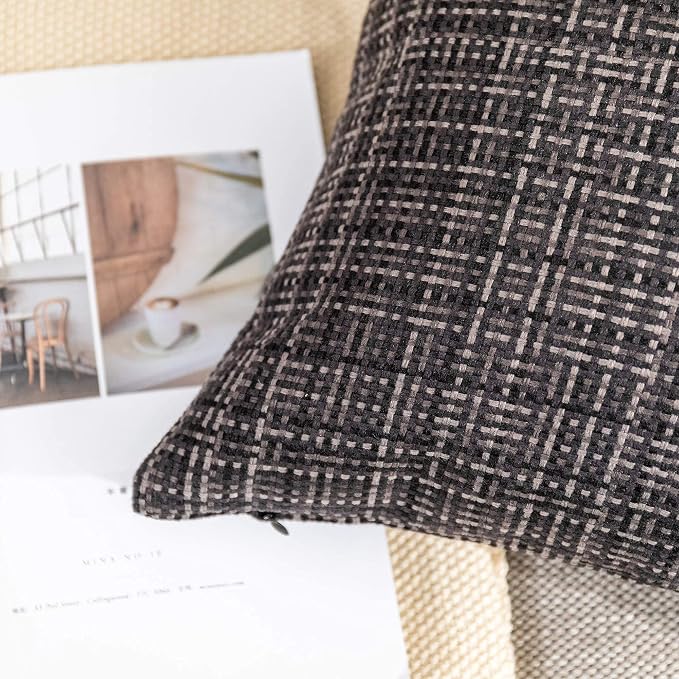 Kevin Textile Outdoor Waterproof 18x18 Inch Pillow Covers 2 Pack, Grey | Water Resistant, Faux Linen Yarn-dyed, Woven Texture Throw Pillow Covers for Tent Patio Garden Couch Sofa
