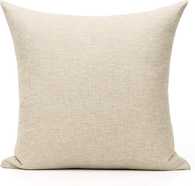 All Smiles Beige Linen Throw Pillow Covers 20x20 Set of 2 Neutral Khaki Decorative Farmhouse Décor Burlap Cushion Cases Home Natural Decorations Indoor Outdoor for Bed Sofa Couch Patio