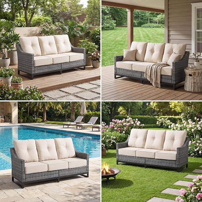 5 Pieces Patio Furniture Set, Weather-Resistant Wicker Swivel Rocker with Soft Cushions & Side Table,All Weather Outside Furniture with Ottoman for Porch, Garden, Backyard