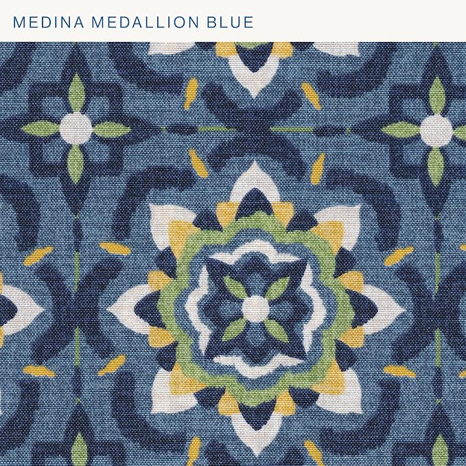 Honeycomb Outdoor Square Toss Pillow Covers, 18 x 18, 2-Pack | Medina Medallion Blue Slipcovers, Water & Fade Resistant for Patio Furniture Set, Cover Only, No Insert