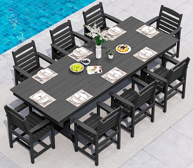 SERWALL Outdoor Dining Chairs Set of 4, All-Weather HDPE Patio Chair with 19.7" Widened Seat, for Backyard, Garden, Black