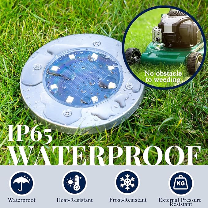 SOLPEX Solar Ground Lights Outdoor, Garden Lights 12 Pack Cool White | IP65 Waterproof Stainless Steel Landscape Lighting for Walkway, Driveway, Pathway, Patio, Backyard Decor