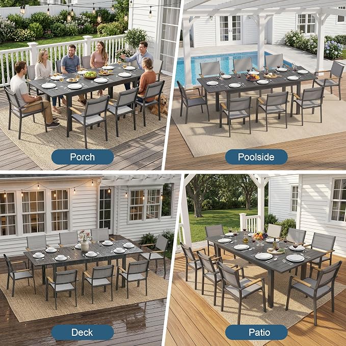 FansaFurn Patio Furniture Set with 92" Extendable Dining Table, Patio Table Set for 4–8 People, All-Weather Aluminum Outdoor Furniture, Outdoor Dining Set for Backyard, Porch, and Garde, Grey