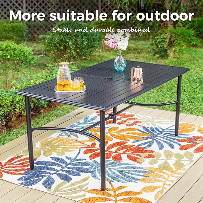 MIXPATIO Outdoor Patio Dining Table for 6, 67" x 38" Rectangular Metal Patio Dining Table with Umbrella Hole for Garden, Backyard and Porch