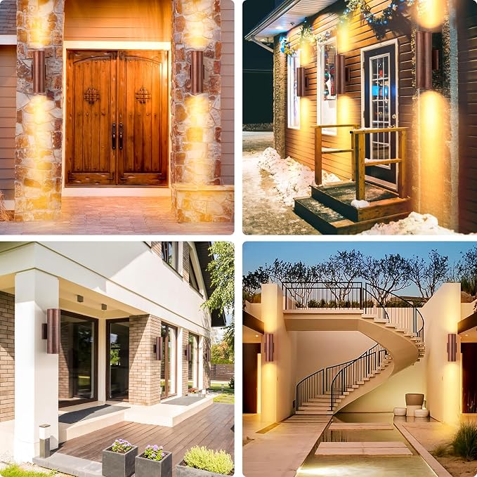 DAKAFUL Outdoor Wall Lights 2 Packs, Integrated LED Cylinder Up Down 12W 2700K Modern Aluminum Light, Waterproof Exterior Light for Porch Patio Door