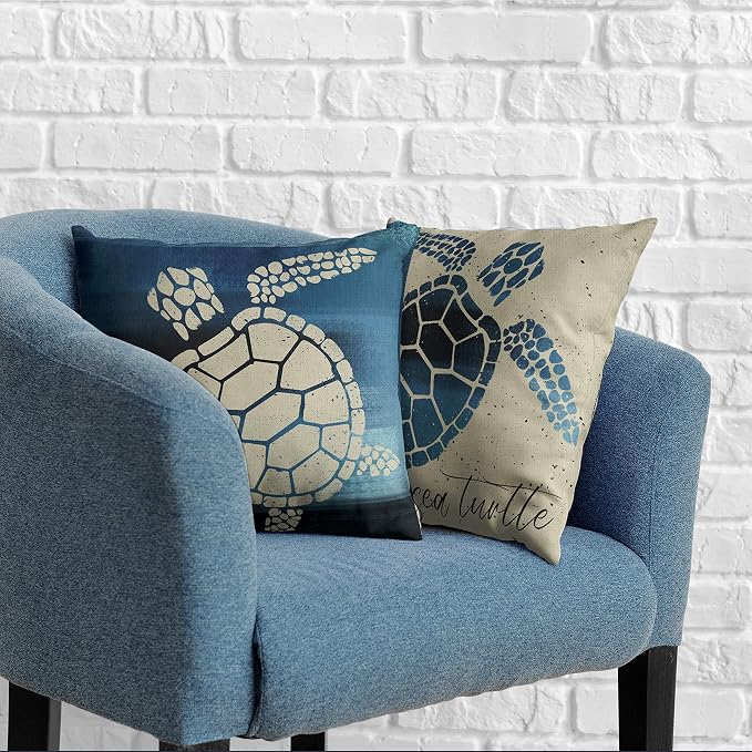 Coastal Beach Style Pillow Covers 24x24 Set of 2 Nautical Sea Turtle Throw Pillow Covers Ocean Linen Outdoor Pillow Case for Patio Living Room Car Blue