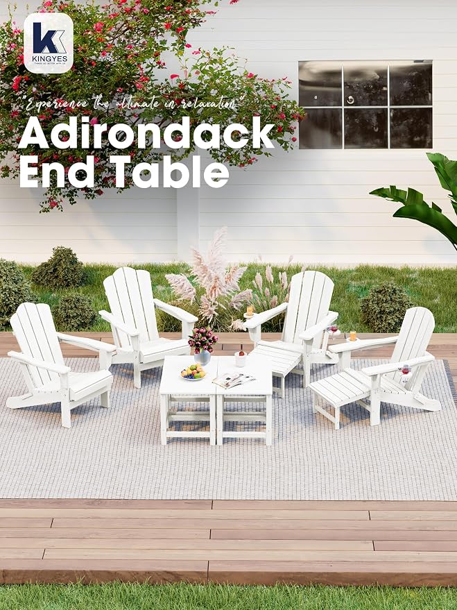 KINGYES Adirondack Outdoor Side Tables Set of 2, White